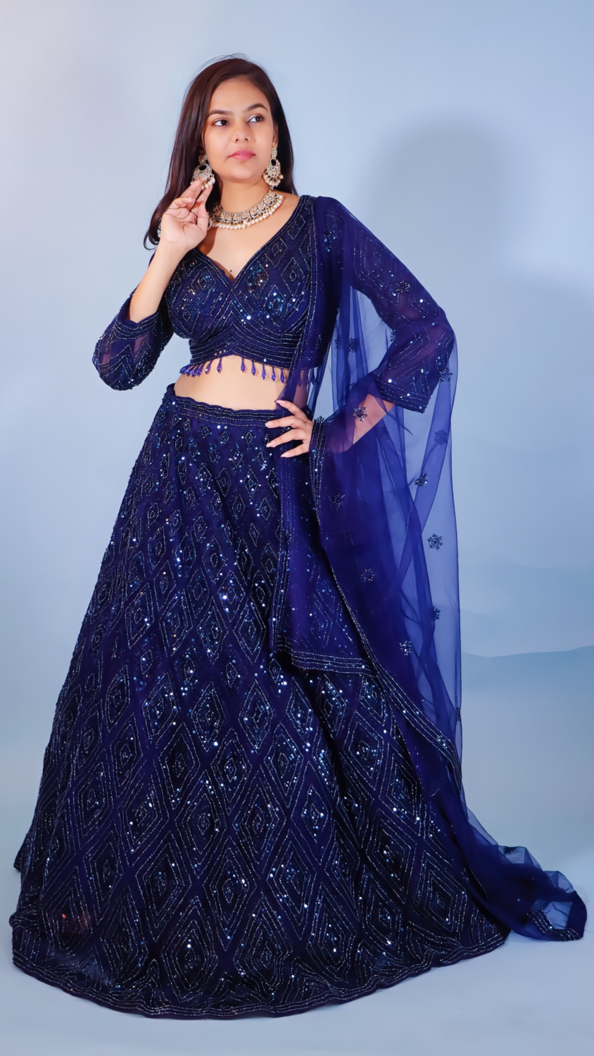Navy Blue Lehenga with Sequins & Beadwork