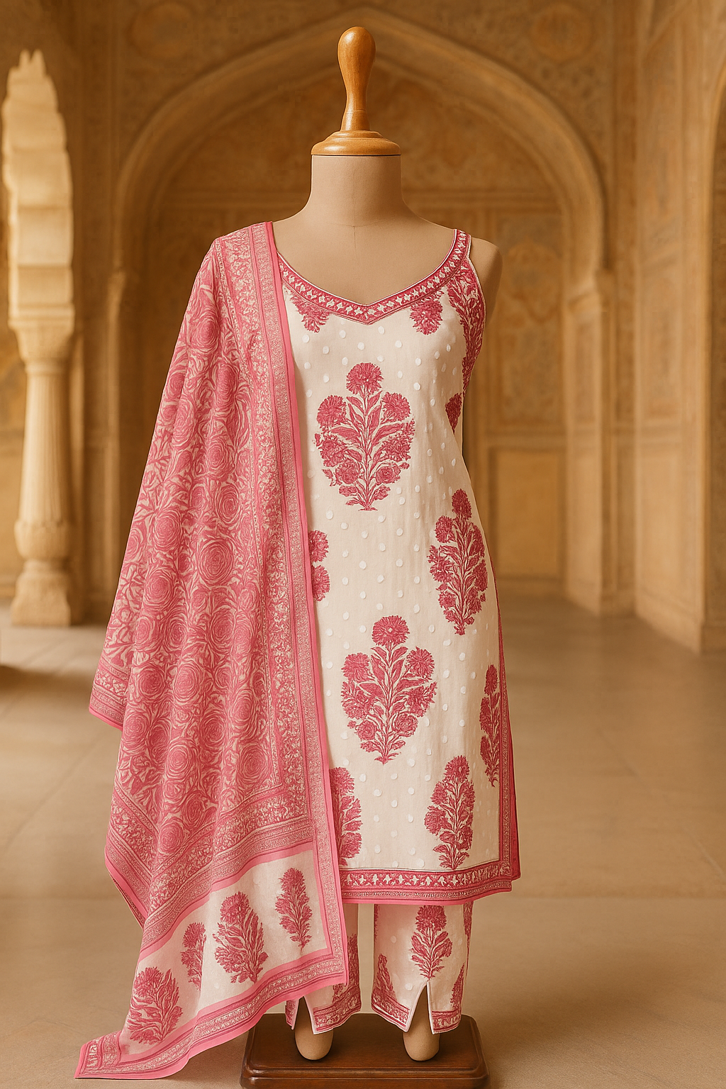 Pink Buti Print Sleeveless Suit Set