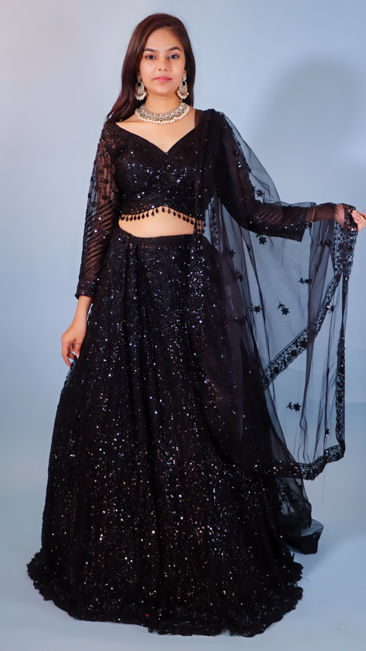 Elegant Black Net Lehenga
