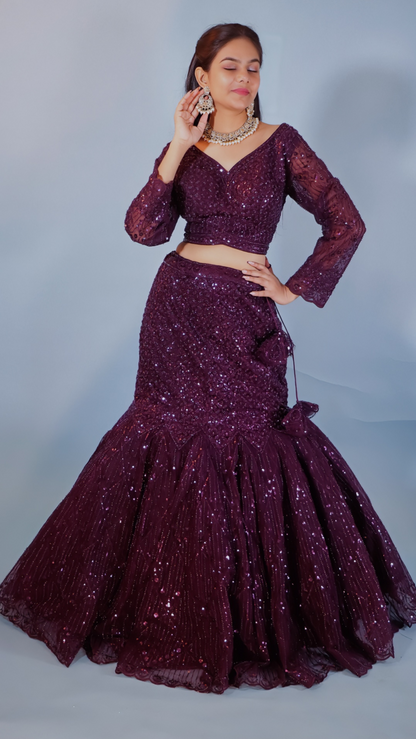 Wine Fish Cut Lehenga