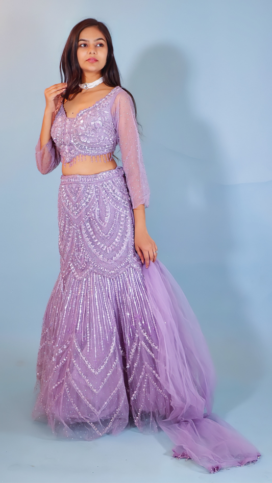 Lilac Fish Cut Lehenga