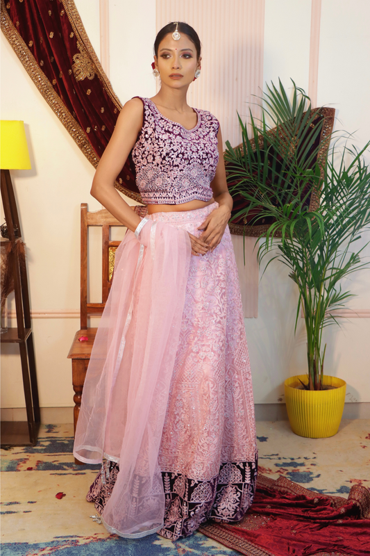 Graceful Pastel Pink and Purple Lehenga