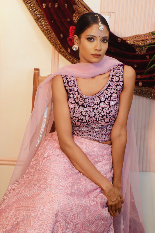 Graceful Pastel Pink and Purple Lehenga