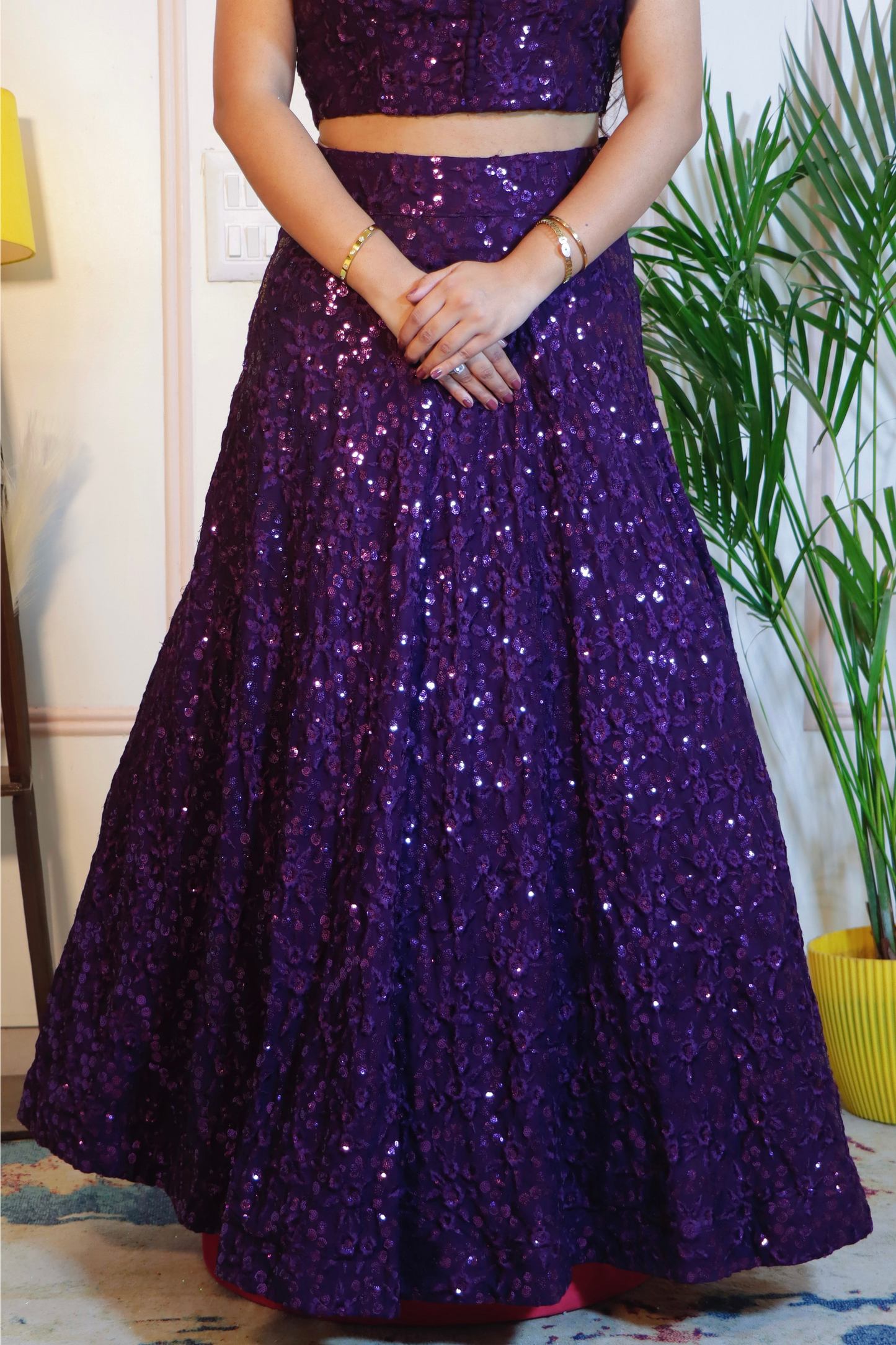Wine Crop Top Lehenga