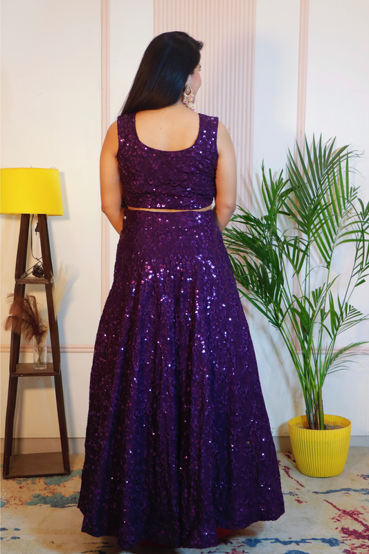 Wine Crop Top Lehenga