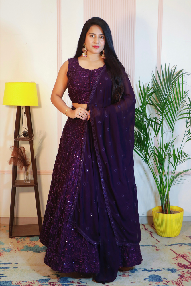 Wine Crop Top Lehenga