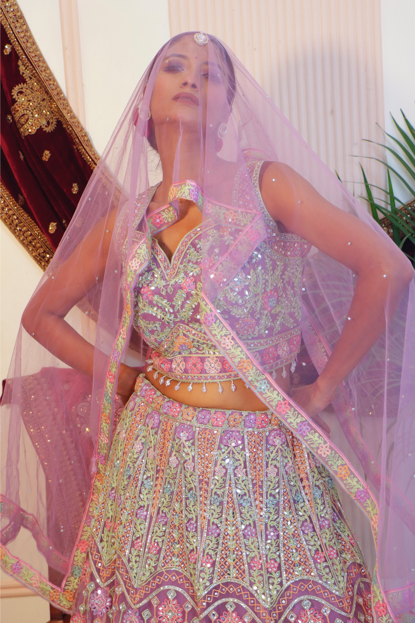 Lavender Net Crop Top Lehenga
