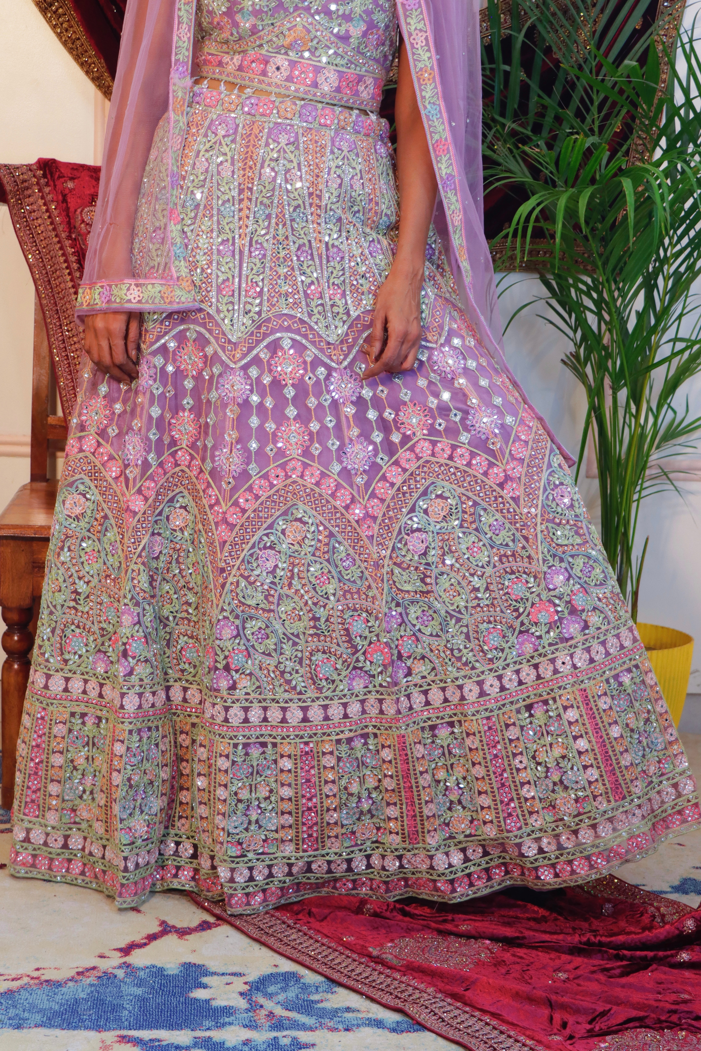 Lavender Net Crop Top Lehenga