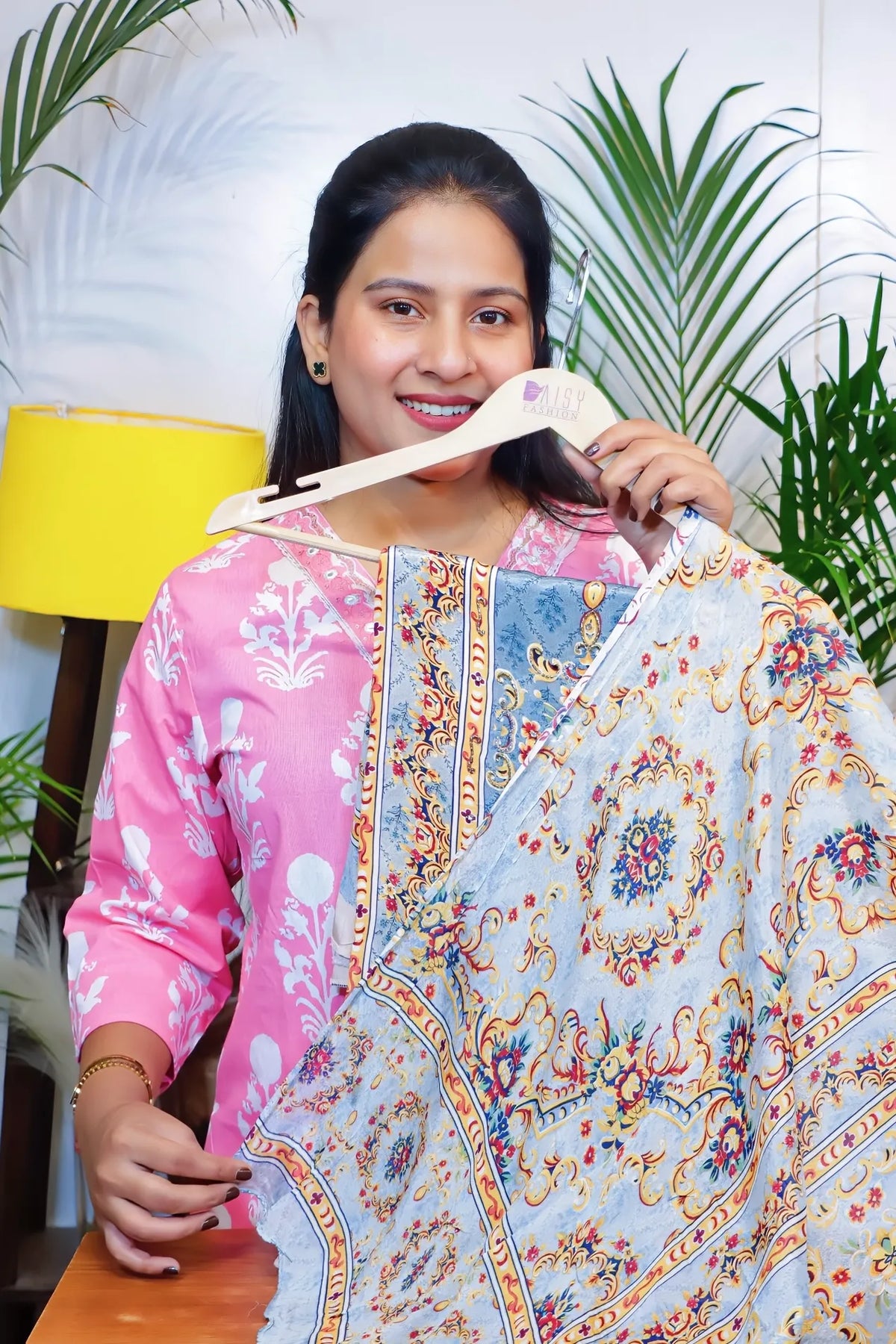 Blue crepe unstitched suit set, kurta fabric and printed dupatta