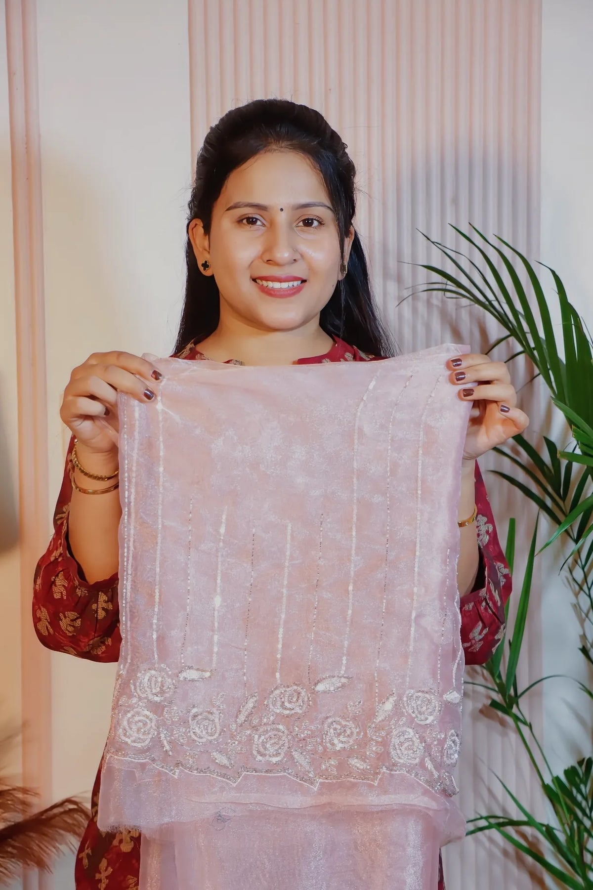 Dusky pink shimmer saree, blouse piece