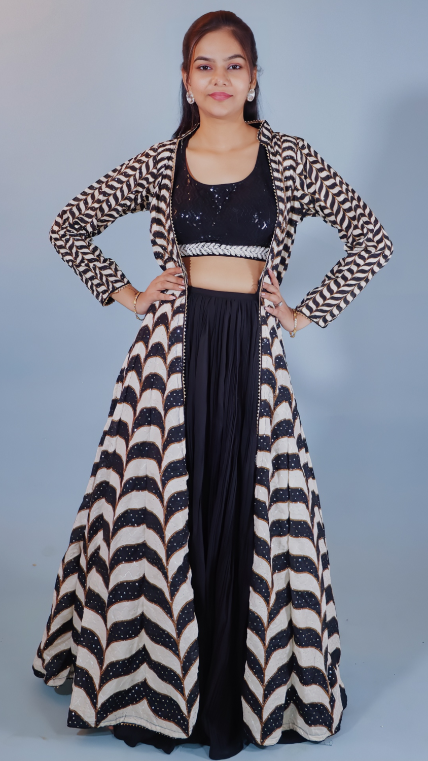 Elegant Black Dhoti Style Dress with Shrug