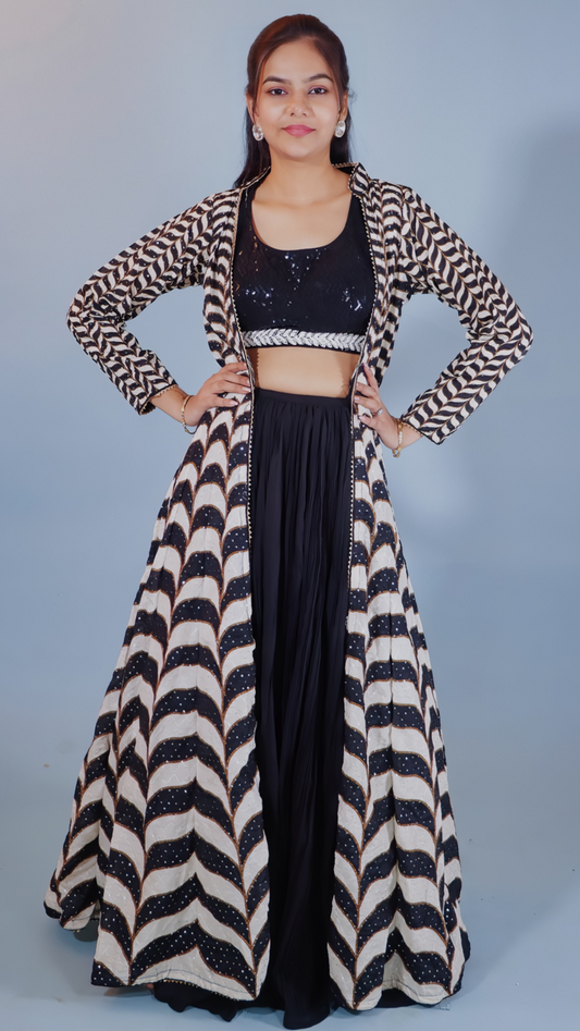 Elegant Black Dhoti Style Dress with Shrug