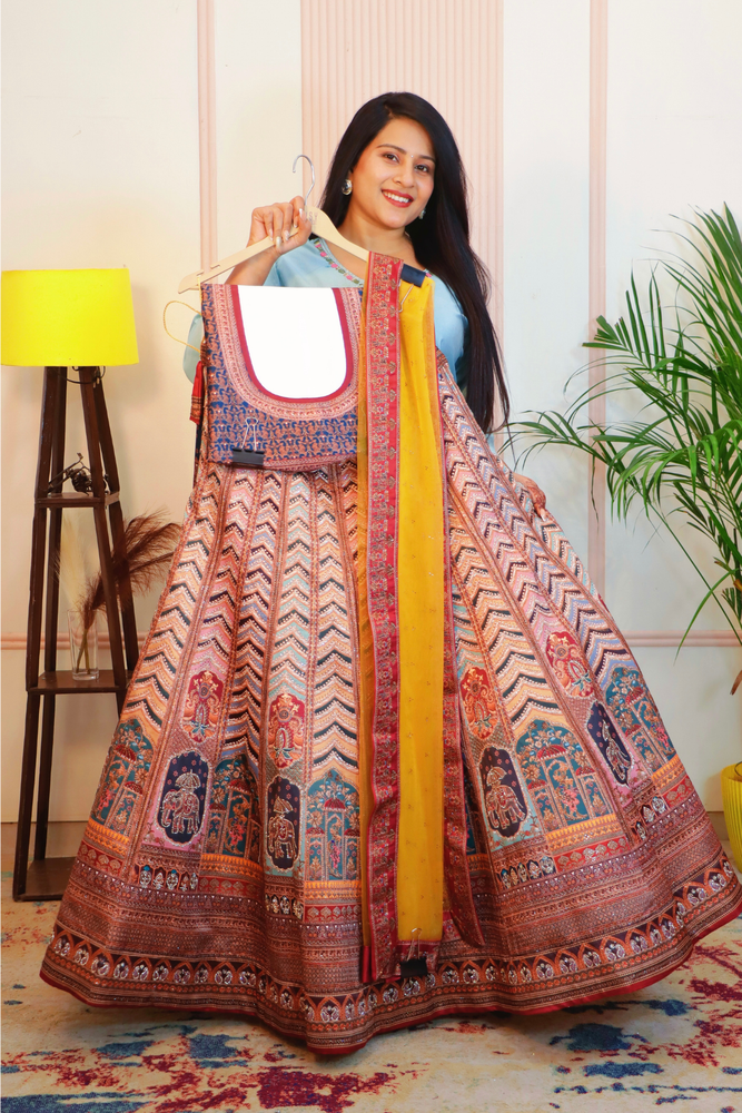Multicolor Art Silk Unstitched Lehenga