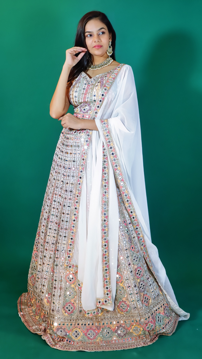 White Lehenga with Gota Patti