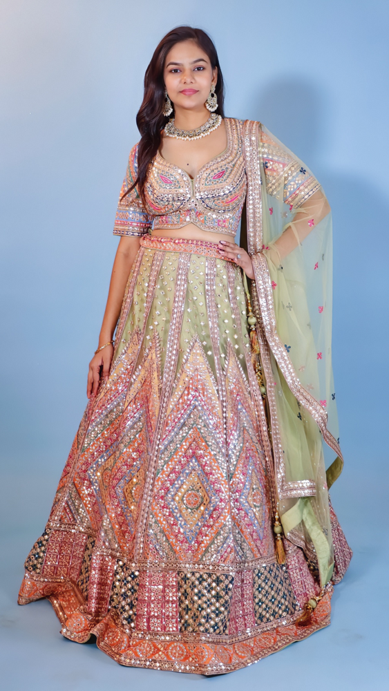 Multicolor Raw Silk Lehenga