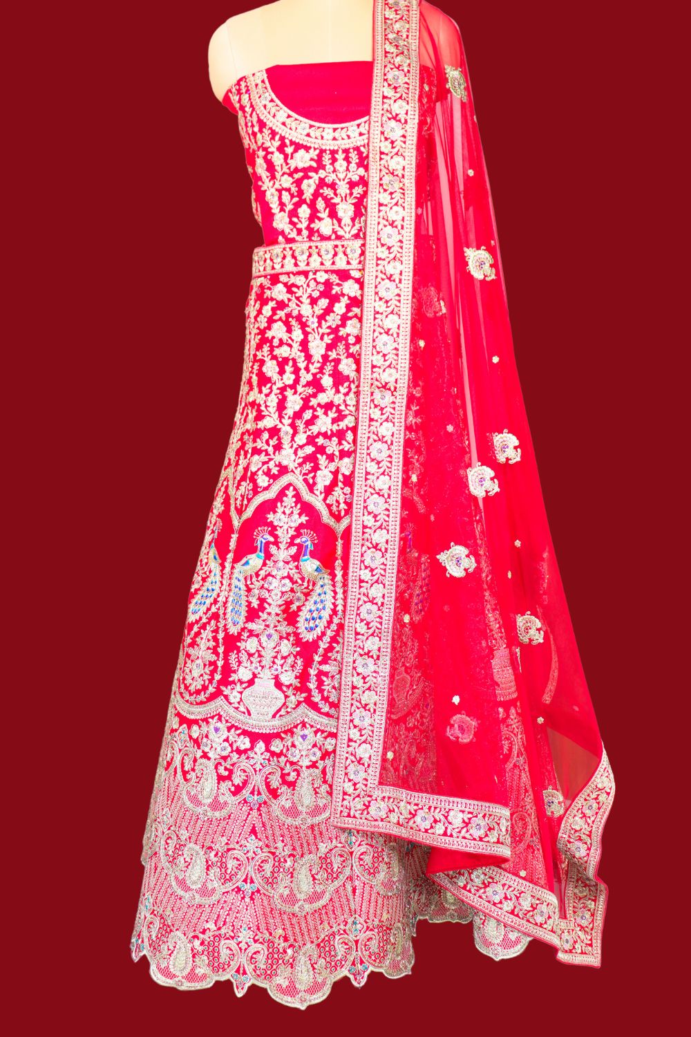 Tomato Red Raw Silk Bridal Lehenga