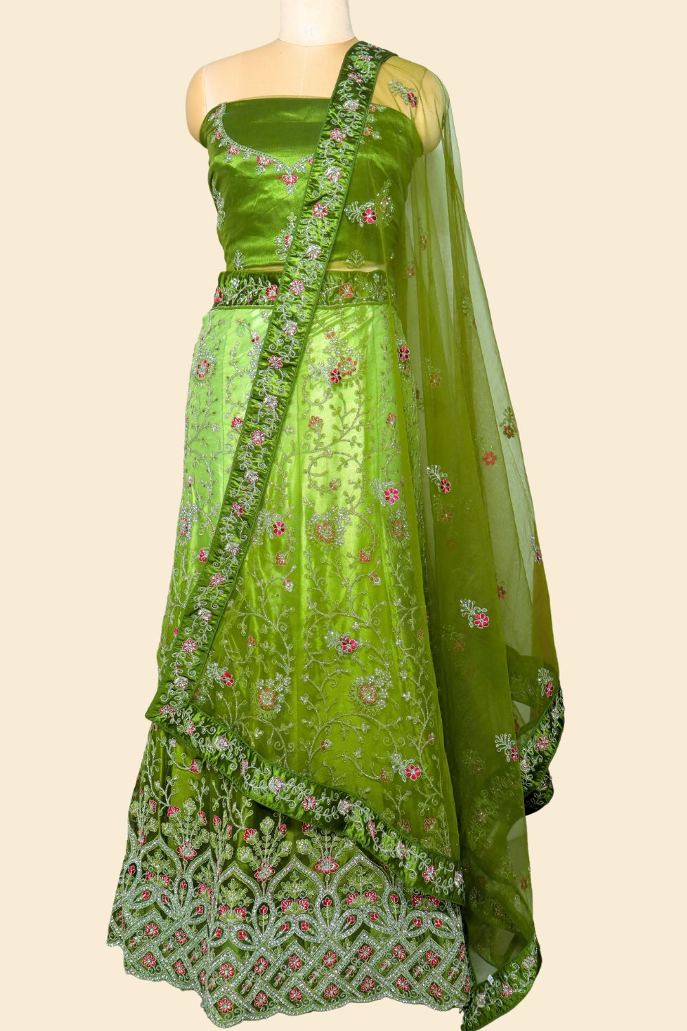 Emerald Elegance Bridal Lehenga in Net