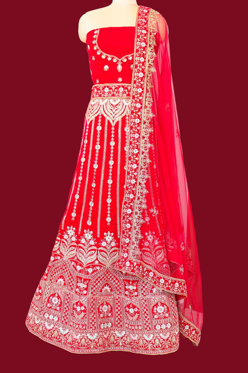 Blood Red Velvet Bridal Lehenga
