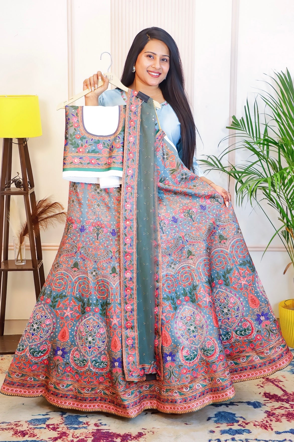 Multicolor Art Silk Unstitched Lehenga