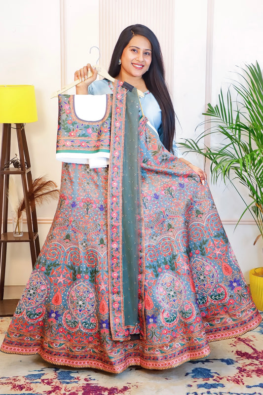 Multicolor Art Silk Unstitched Lehenga