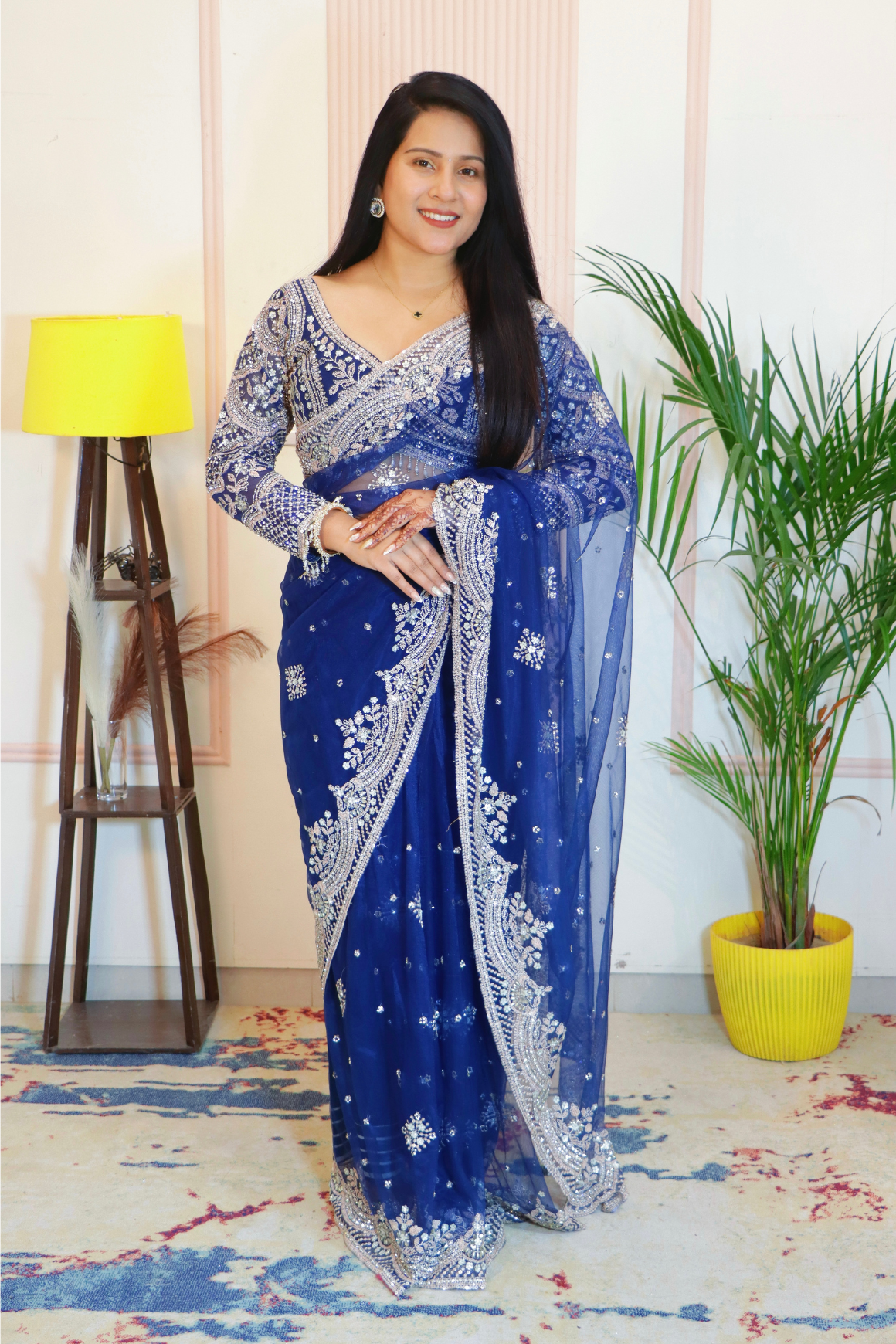 Navy Blue Net Saree