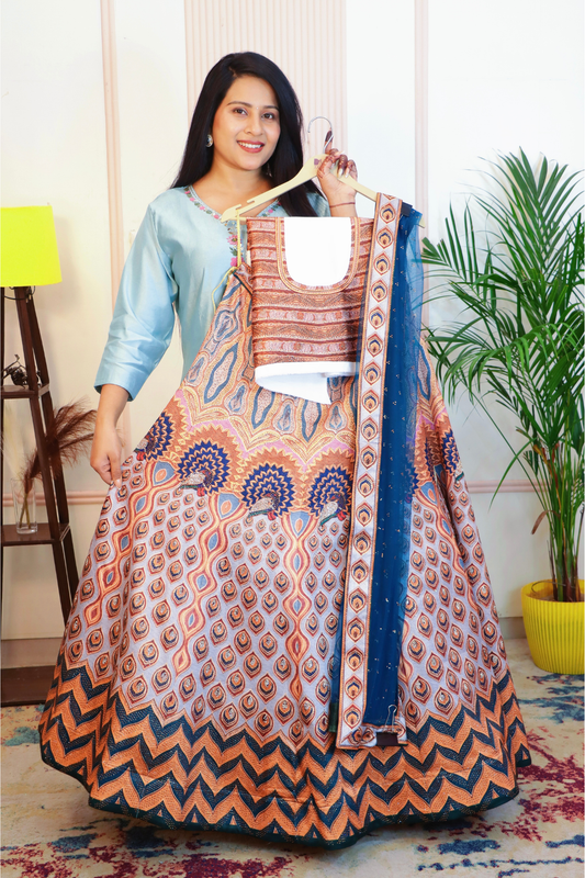 Multicolor Art Silk Unstitched Lehenga