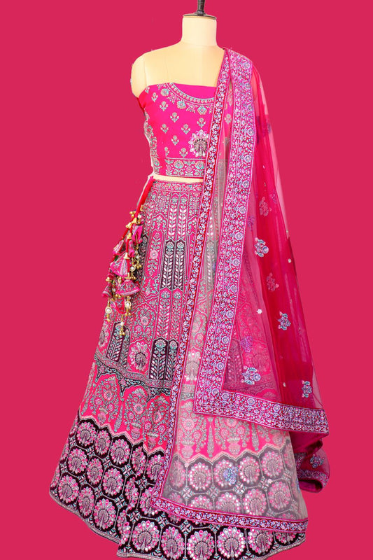 Pink Velvet Bridal Lehenga