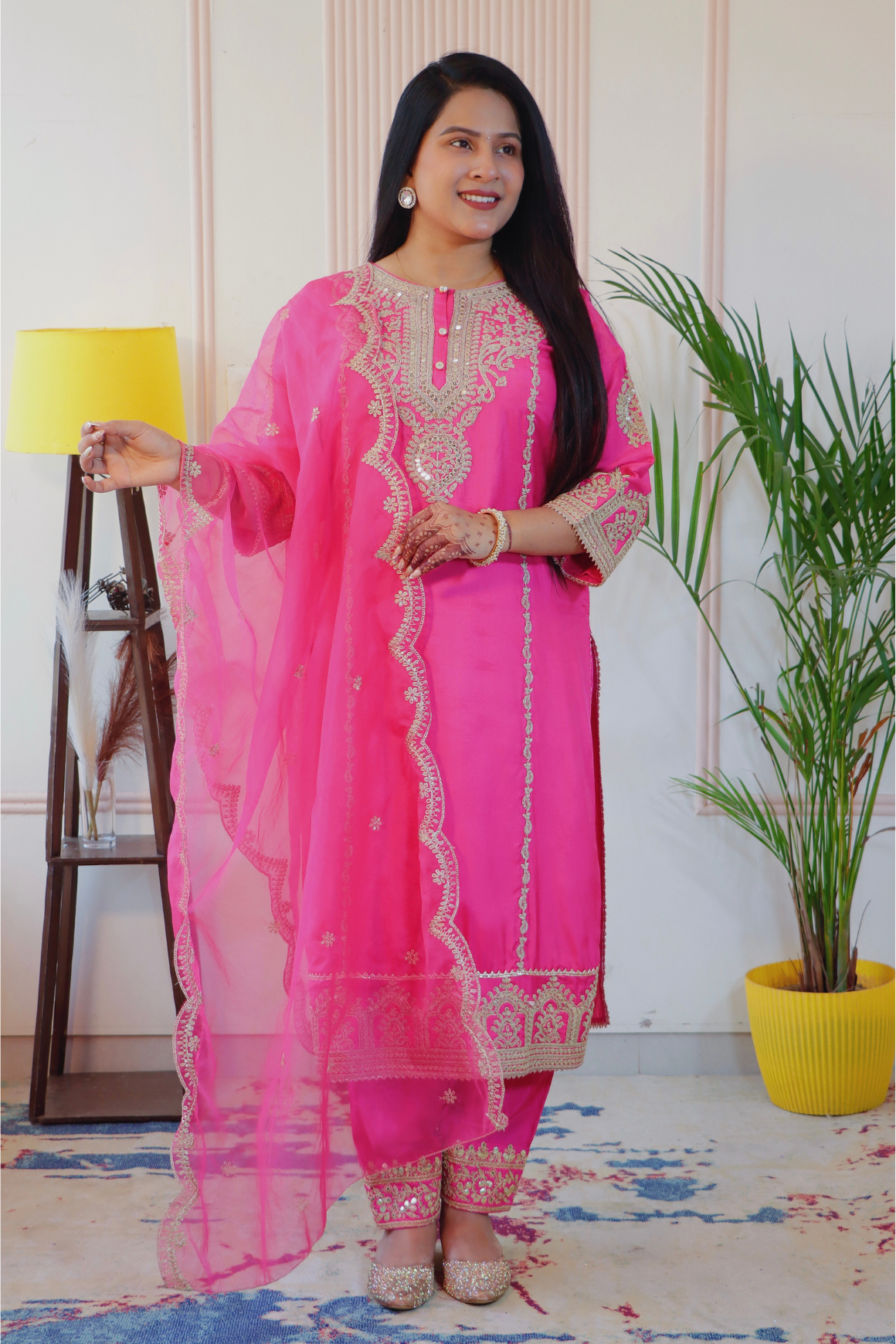 Pink Chanderi Silk Stitched Suit