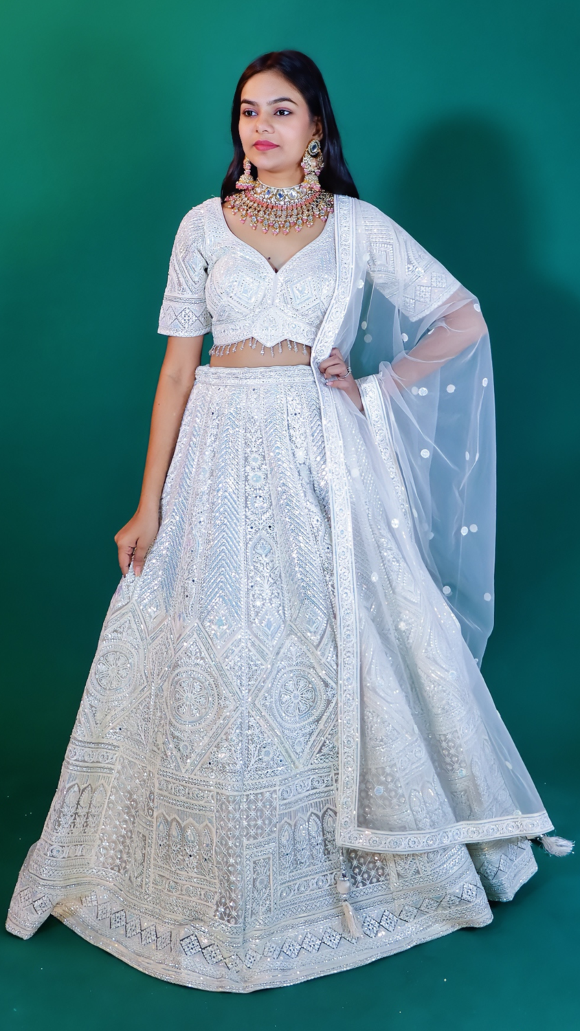 White Raw Silk Lehenga