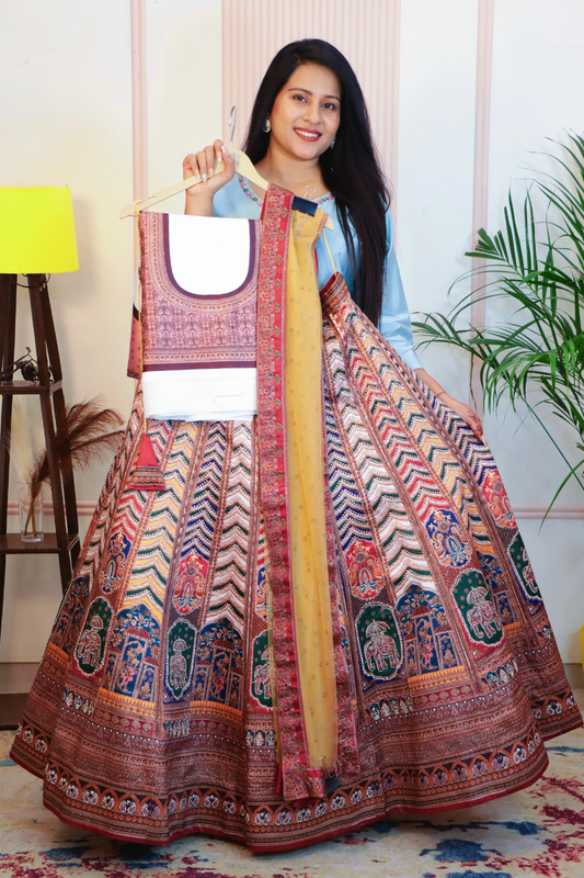 Multicolor Art Silk Unstitched Lehenga