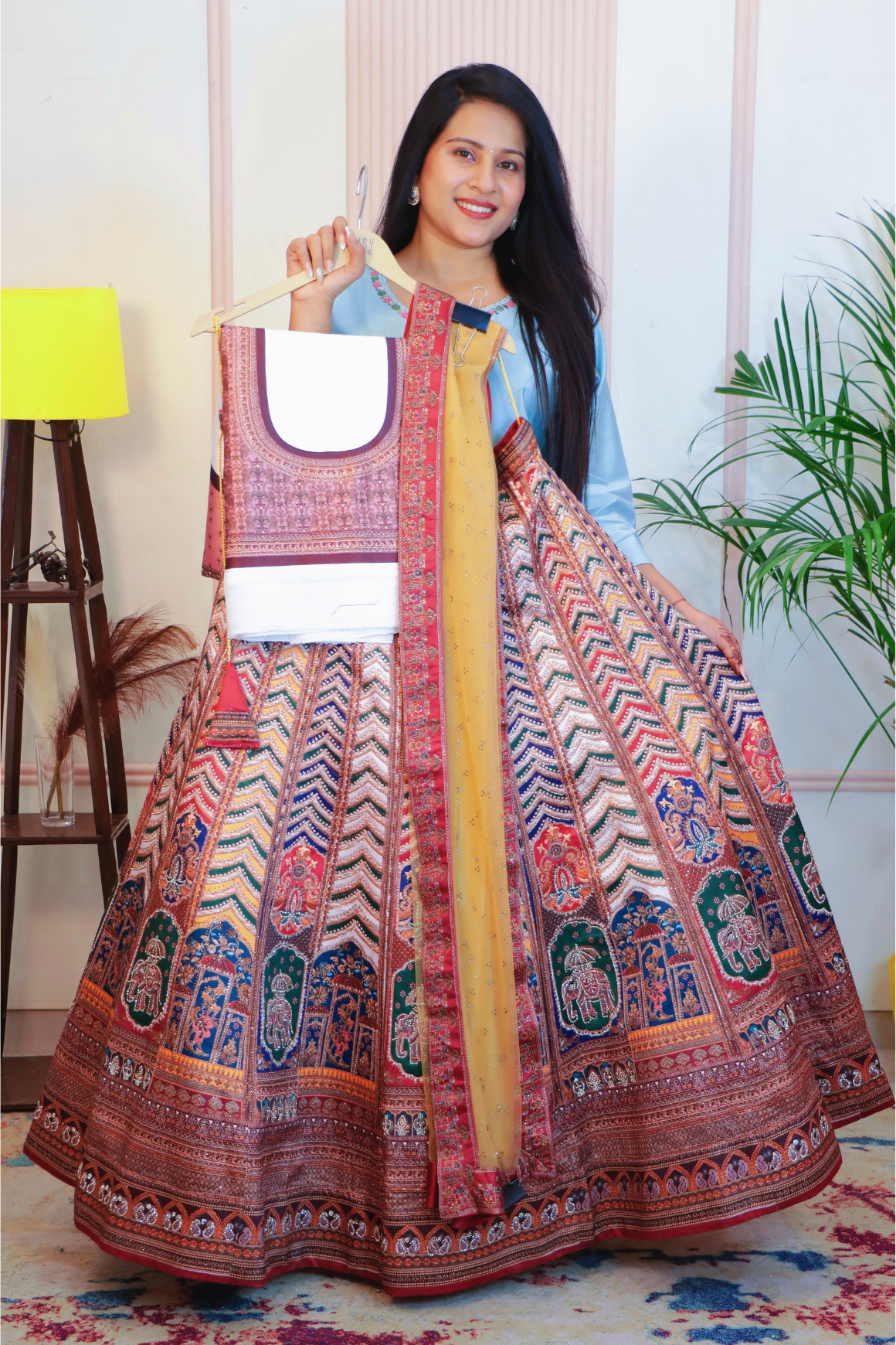 Multicolor Art Silk Unstitched Lehenga