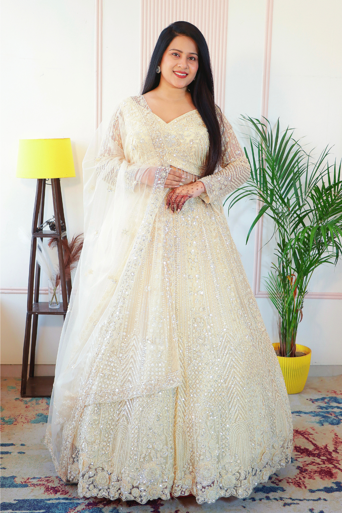 Elegant Cream Net Lehenga