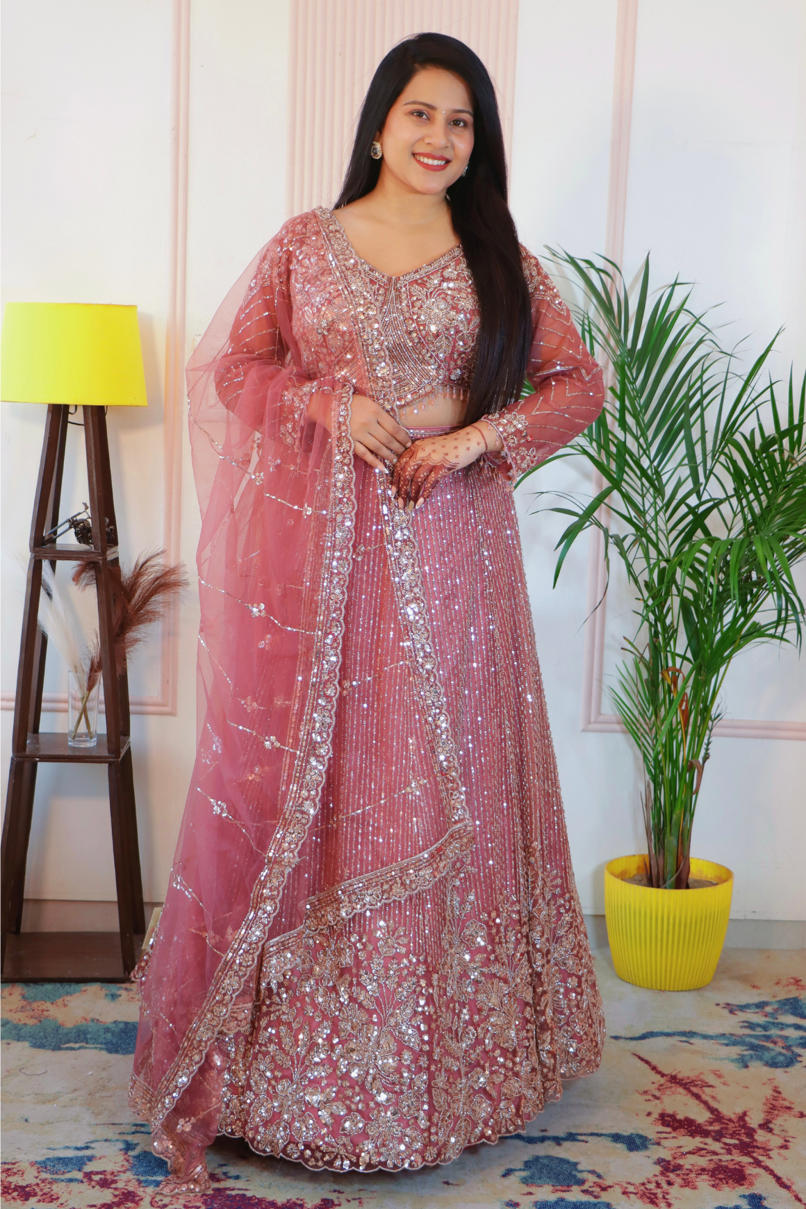 Pink Net Crop Top Lehenga
