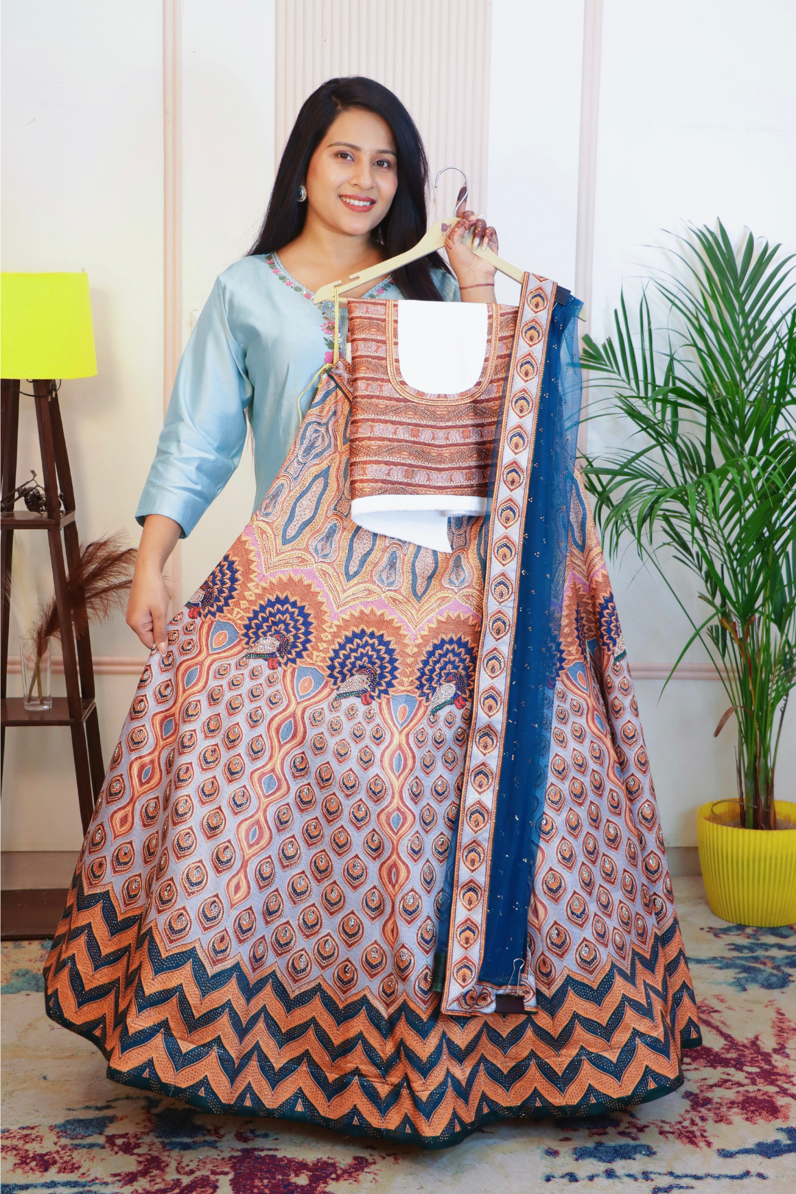 Multicolor Art Silk Unstitched Lehenga