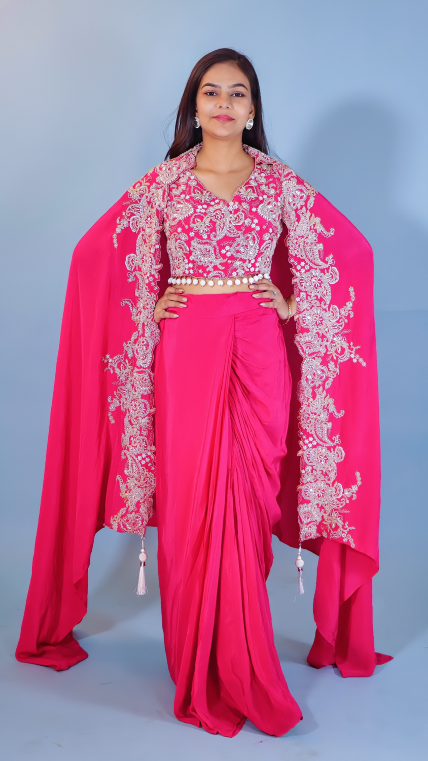 Rani Pink Dhoti Style Dress with Shrug
