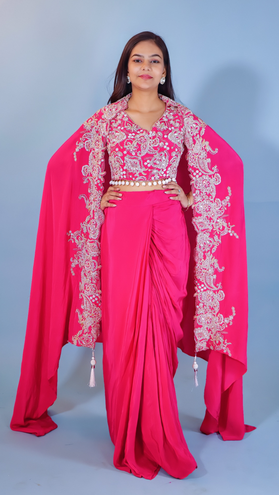 Rani Pink Dhoti Style Dress with Shrug