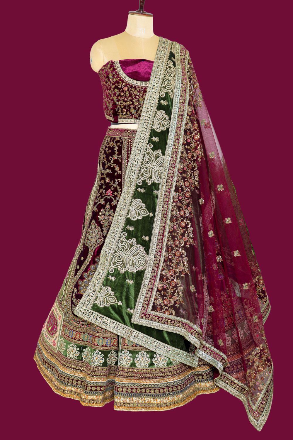 Regal Maroon Velvet Lehenga