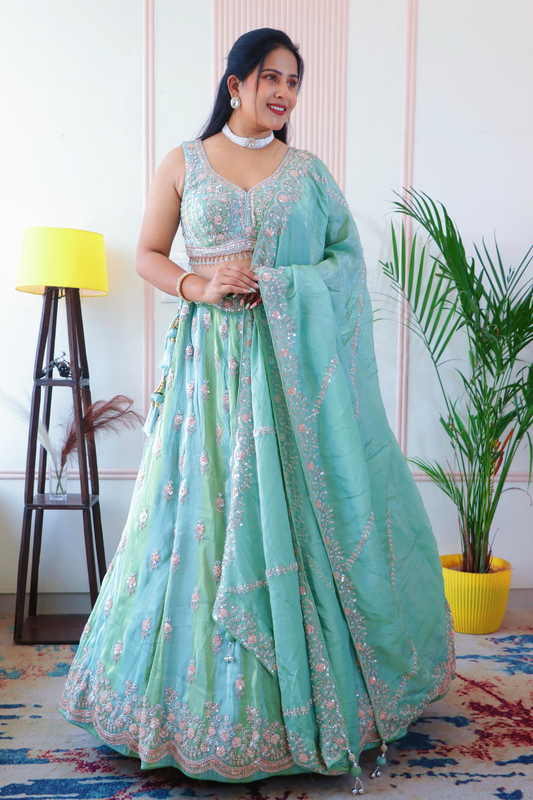 Ombre Elegance Crop Top Lehenga