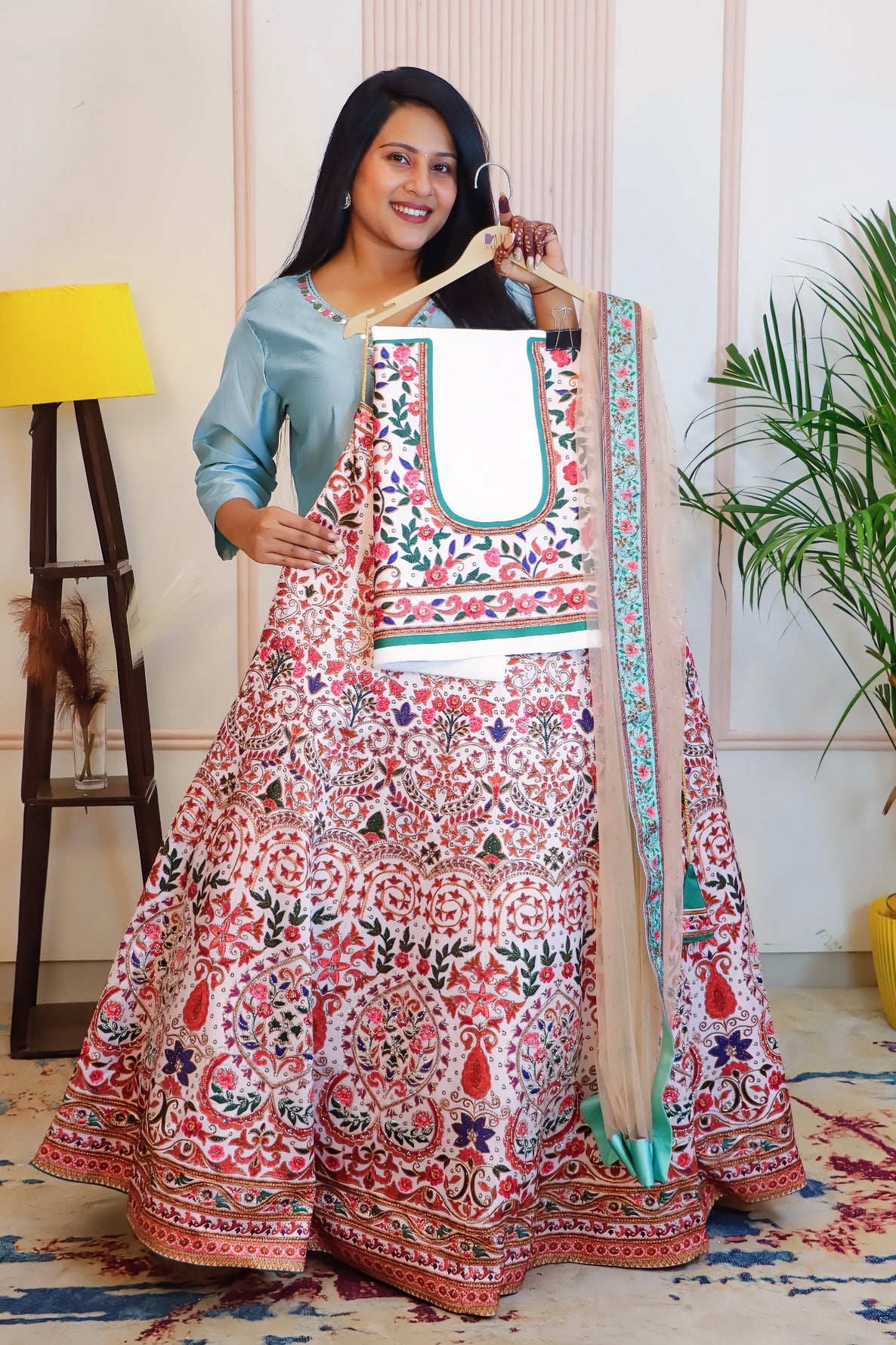 Multicolor Art Silk Unstitched Lehenga