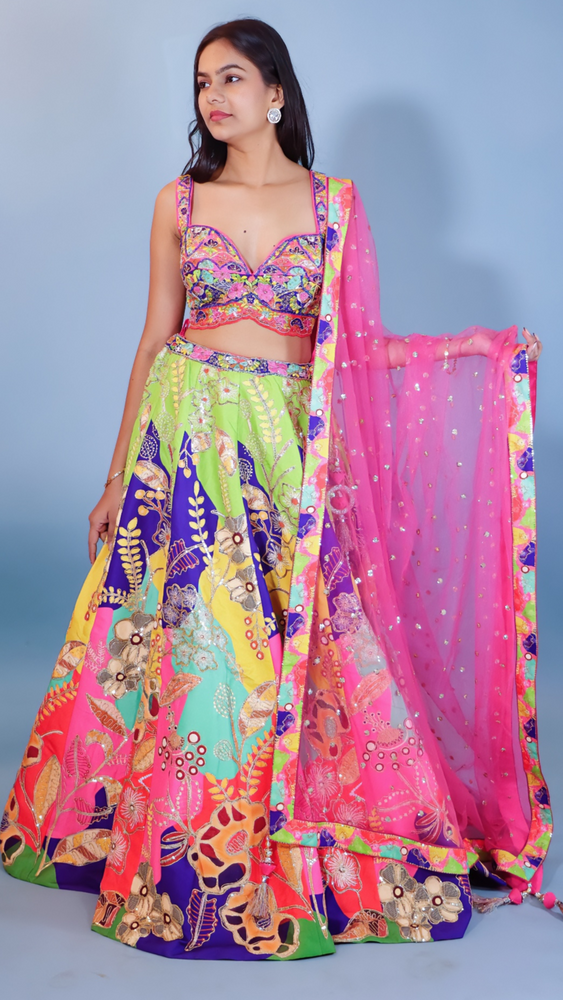 Multicolor Silk Blend Lehenga