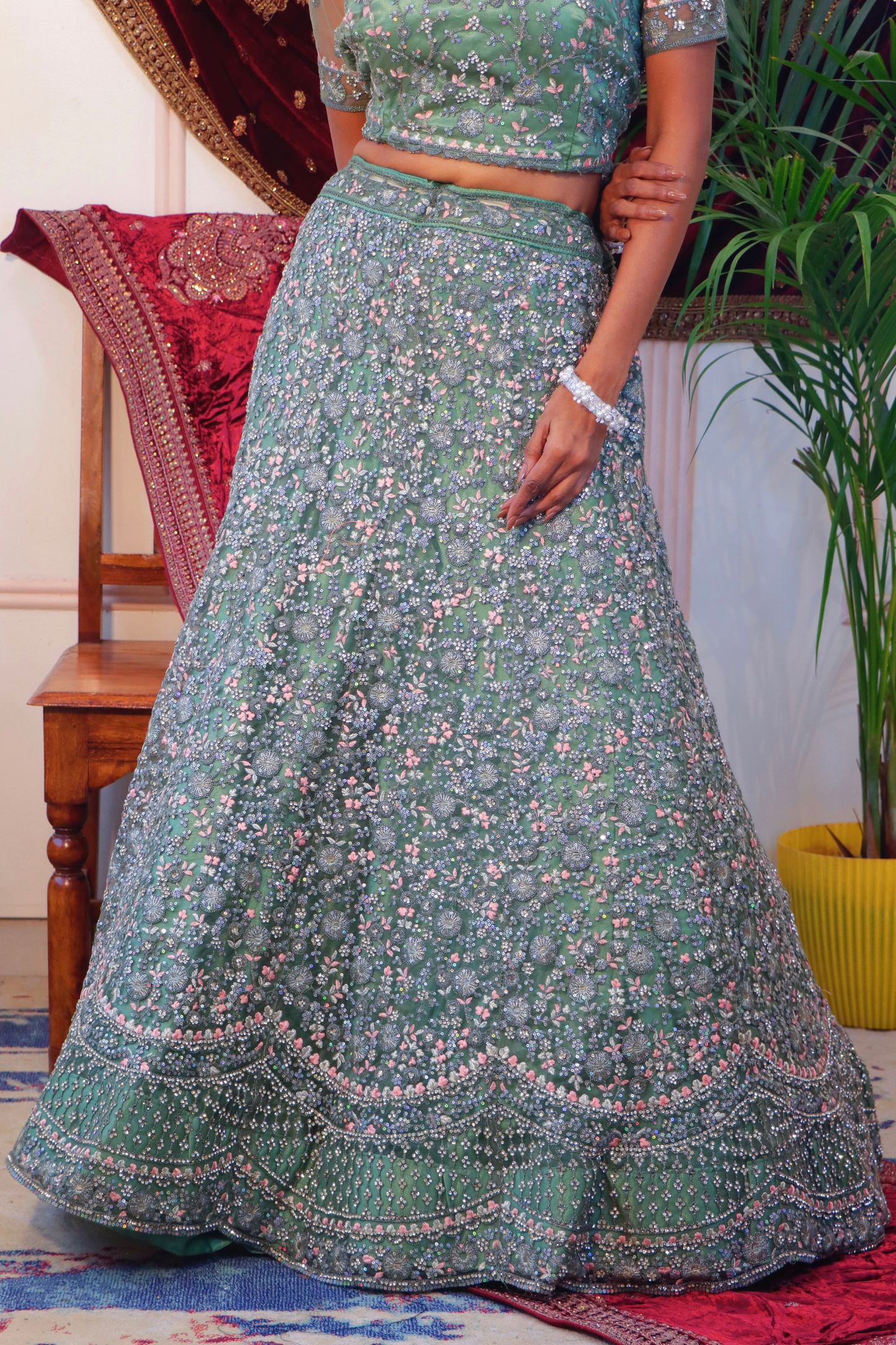 Green Embroidered Bridal Lehenga