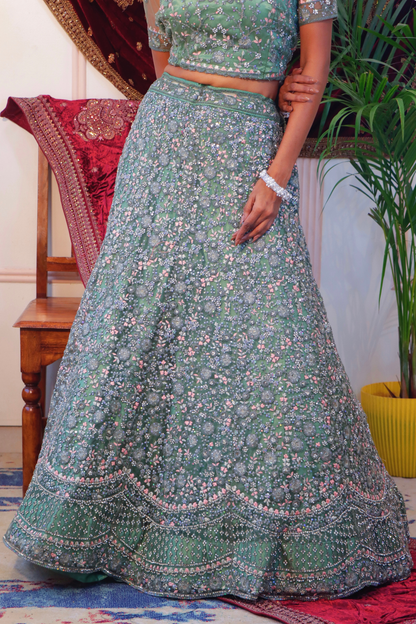 Green Embroidered Bridal Lehenga