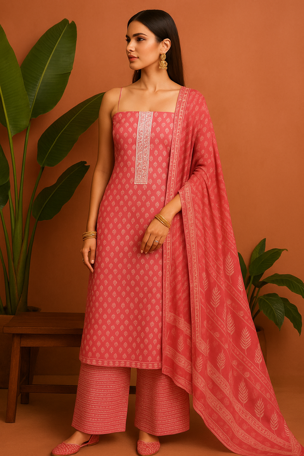 Elegant Pink Cotton Suit Set