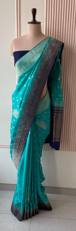 Teal Blue Banarasi Silk Saree