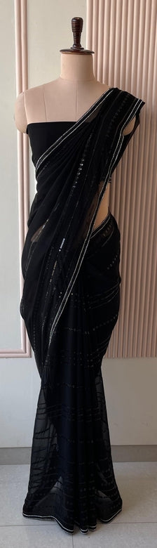 Black Georgette Unstitched Saree