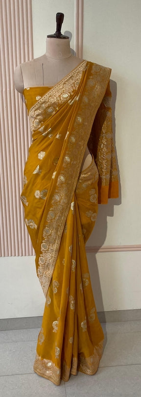Antique Mustard Gold Banarasi Saree