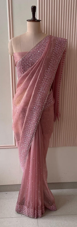 Blush Pink Net Shimmer Saree