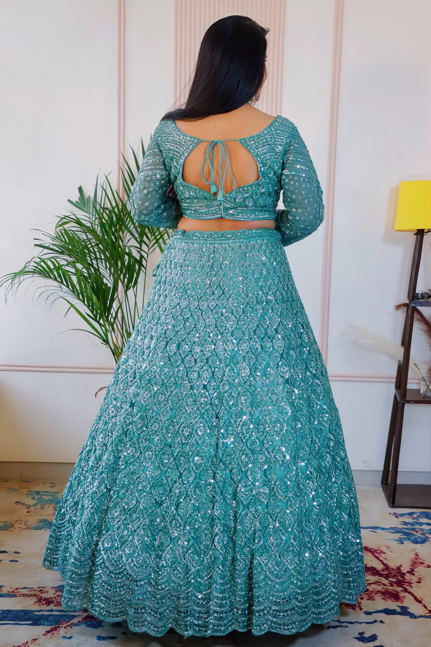 Teal Green Net Lehenga