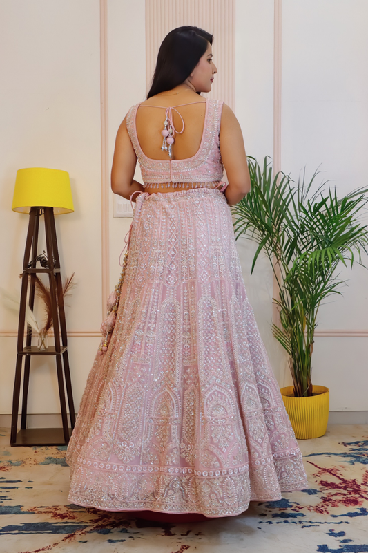 Pink Net Lehenga
