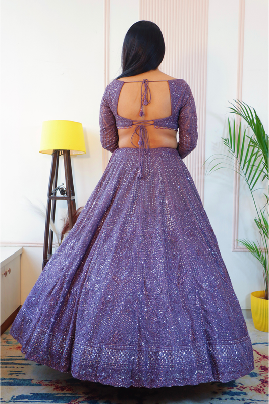 Royal Purple Net Bridal Lehenga